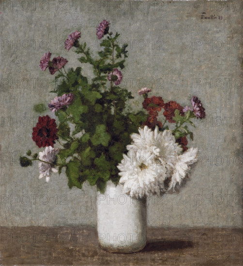 Flower Still Life :Autumn Chrysanthemums in a White Vase, 1889. Creator: Henri Fantin-Latour.