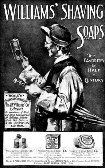 Advertisement for Williams' Shaving Soaps, 1898. Creator: Unknown.