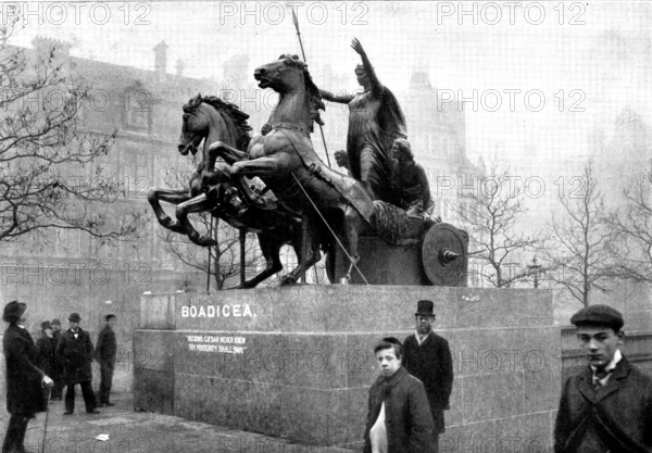 The Statue of Queen Boadicea to be placed on the Thames Embankment, 1898. Creator: Unknown.