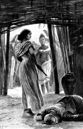 Officer and Man: There came a flash and a cry, and the white man...fell forward...dead, 1898. Creator: Unknown.