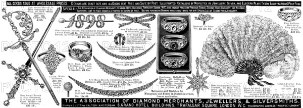 Advertisement for the Association of Diamond Merchants, Jewellers, & Silversmiths, 1898. Creator: Unknown.