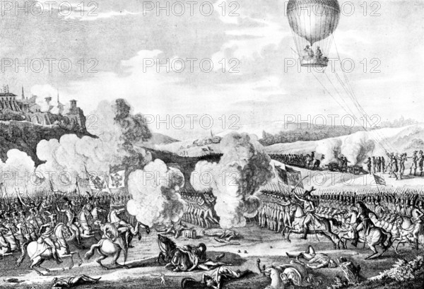 Military Ballooning a Century Ago: the French victory at the Battle of Fleurus, June...1794, (1898). Creator: Carl Hentschel.