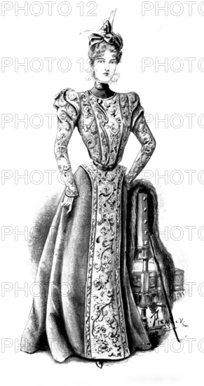 Ladies' Page: a smart gown of cloth and velvet, 1898. Creator: Picador.