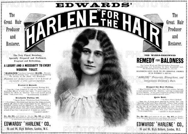 Advertisement for Edwards' "Harlene" for the Hair, 1898. Creator: Unknown.