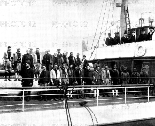 Arrest of Englishmen by the Moorish Government: the...steam-ship "Al Hassani" and her crew, 1898. Creator: Unknown.