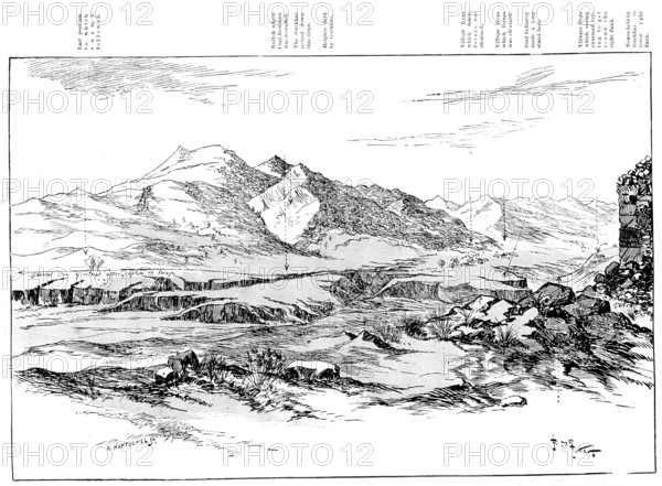 The Indian Frontier Rising: ground at the head of the Mastura Valley, 1898. Creator: Carl Hentschel.