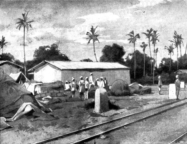 Reinforcements for Uganda: arrival of an Indian Contingent at Mombasa - regimental store on..., 1898 Creator: George Montbard.