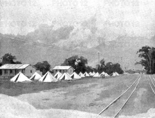 Reinforcements for Uganda: arrival of an Indian Contingent at Mombasa - the departure camp..., 1898. Creator: George Montbard.
