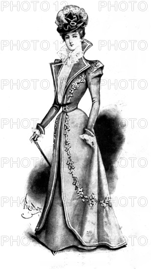 Ladies' Page: a cloth walking costume, 1898. Creator: Picador.