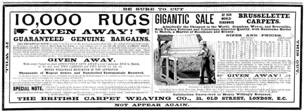 Advertisement for the British Carpet Weaving Co., 1898. Creator: Unknown.