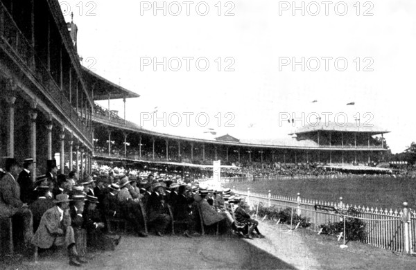 The English Cricket Team in Australia: members' pavilion and grand stand, Melbourne..., 1898. Creator: Harvie & Sutcliffe.