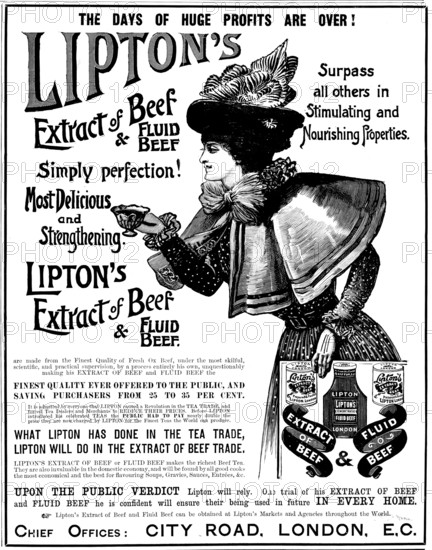 Advertisement for Lipton's Extract of Beef and Fluid Beef, 1898. Creator: Unknown.