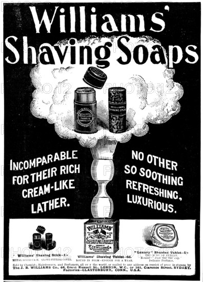Advertisement for Williams' Shaving Soaps, 1898. Creator: Unknown.