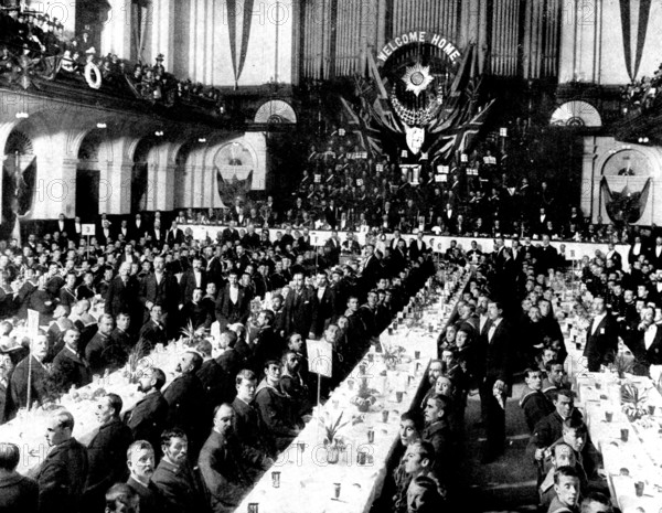 Banquet to the officers and crew of H.M.S. "St. George" at the Town Hall, Portsmouth, 1898. Creator: Russell.