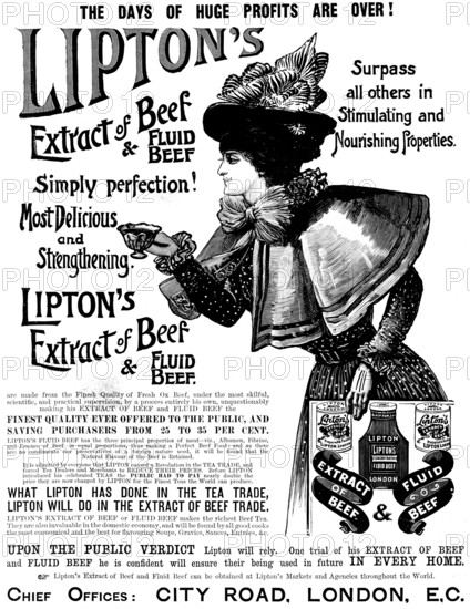Advertisement for Lipton's Extract of Beef & Fluid Beef, 1898. Creator: Unknown.
