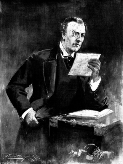 Mr. Chamberlain, Secretary of State for the Colonies, reading the telegrams from West Africa, 1898. Creator: Unknown.