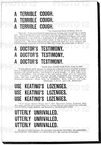 Advertisement for Keating's Cough Lozenges, 1898. Creator: Unknown.