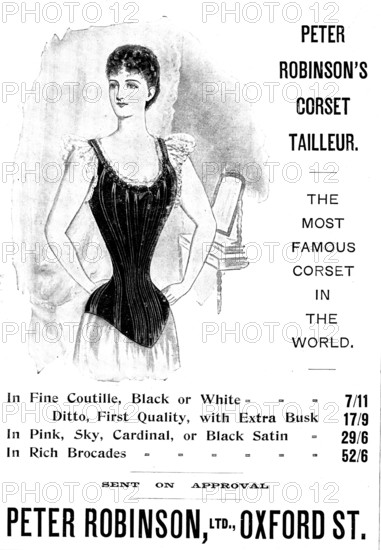 Advertisement for Peter Robinson's Corset Tailleur, 1898. Creator: Unknown.
