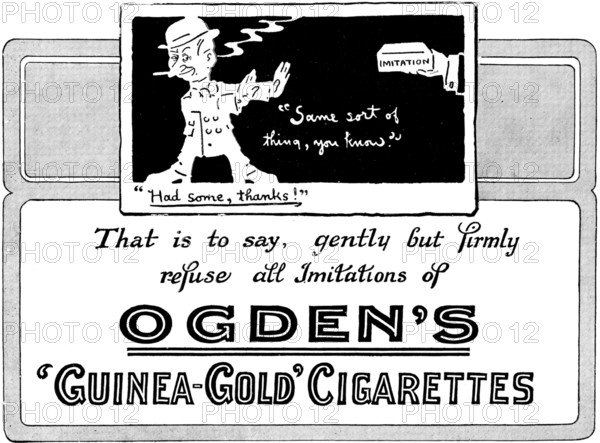 Advertisement for Ogden's 'Guinea-Gold' Cigarettes, 1898. Creator: Unknown.