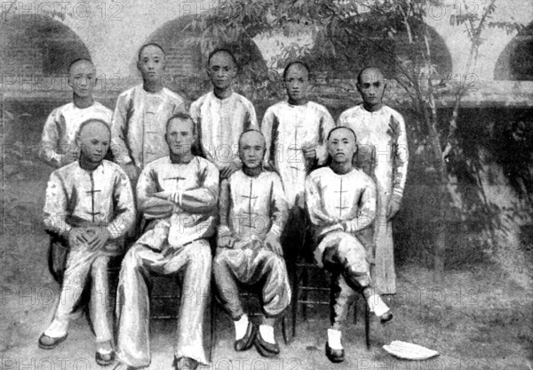 The Sack of the American Mission, Chung-King: Dr. McCartney and his staff of assistants..., 1898. Creator: Unknown.