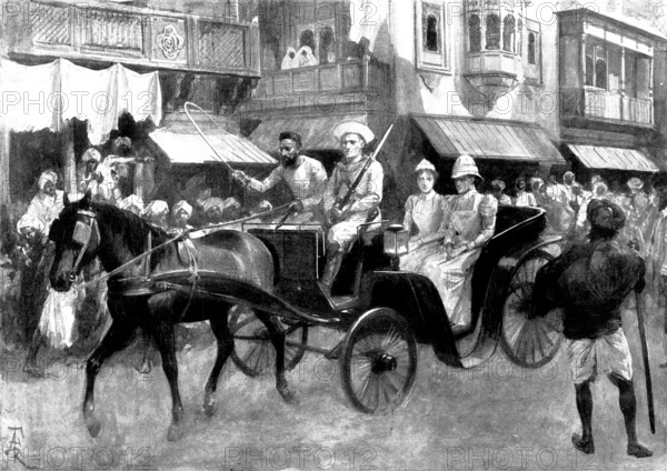 The Indian Frontier Rising: the Bombay Riots: removing nurses...to a place of safety, 1898. Creator: Unknown.