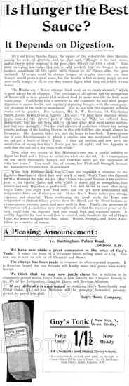 Advertisement for Guy's Tonic, 1898. Creator: Unknown.