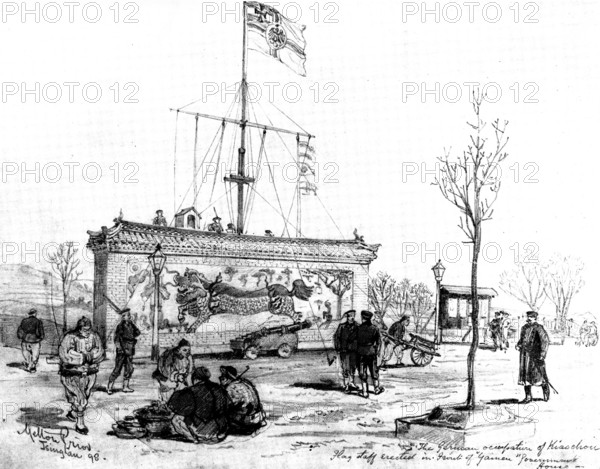 The Chinese Question: the German Occupation of Kiao-Chau - German flagstaff...Tsingtan..., 1898. Creator: Unknown.