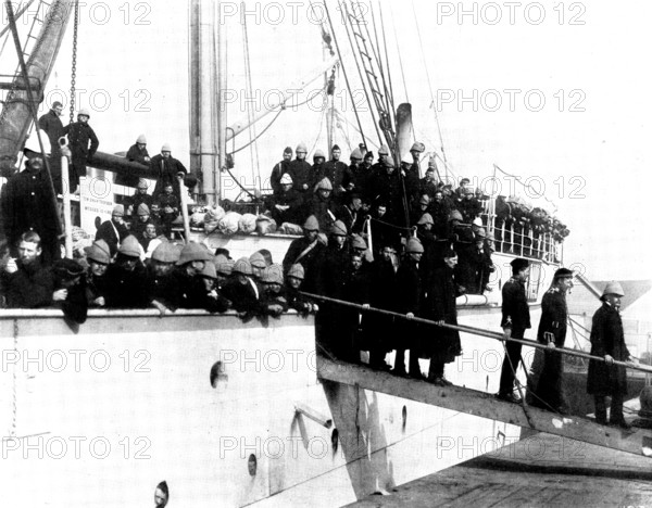 Return of troops from the Indian Frontier Campaign:...the steam-ship "Nubia" at Southampton, 1898. Creator: Francis Godolphin Osbourne Stuart.