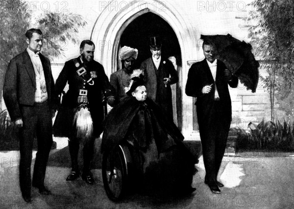 Confirmation of Princess Alice of Albany at St. George's Church, Cannes: The Queen leaving..., 1898. Creator: Unknown.