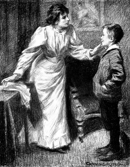 His Cheap Bravo: "Don't tell me," said his sister...that anything's 'appened to him"..., 1898. Creator: Unknown.