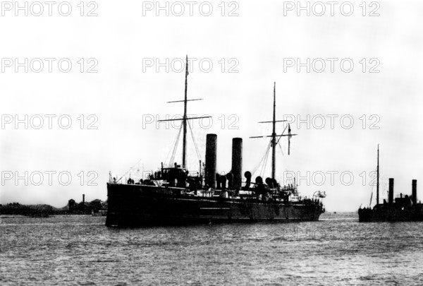 H.M.S. "Crescent," to be commanded by the Duke of York, 1898. Creator: Stephen Cribb.