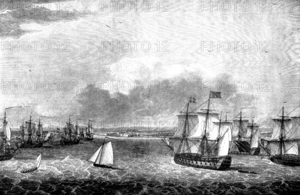 British Expedition against Havana, 1762: the Fleet...entering the harbour to take possession, (1898) Creator: Unknown.