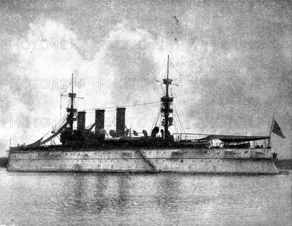 The Spanish-American War: US war-ships - New York, twin-screw armoured cruiser...off Havana, 1898. Creator: Symonds & Co.