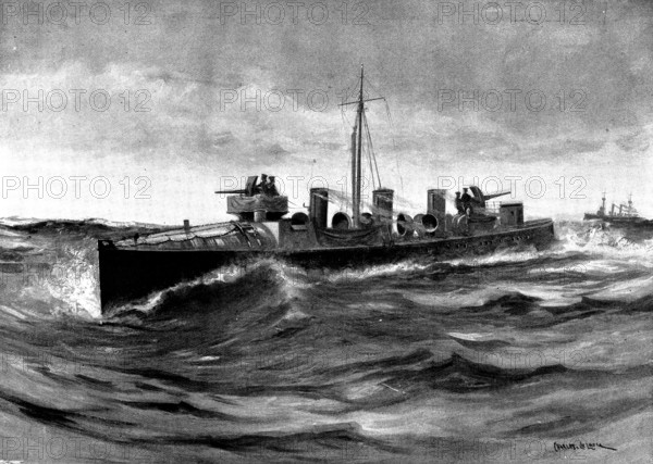 The Spanish-American War: gun practice on board a Spanish torpedo-boat destroyer, 1898. Creator: Unknown.