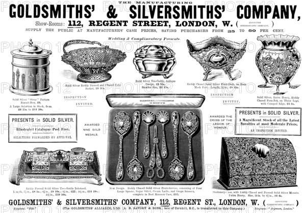 Advertisement for the Goldsmiths' & Silversmiths' Company, 1898. Creator: Unknown.