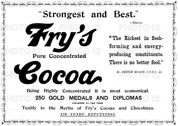 Advertisement for Fry's Pure Concentrated Cocoa, 1898. Creator: Unknown.