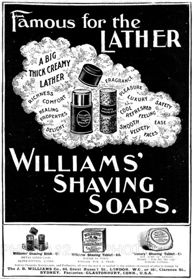Advertisement for Williams' Shaving Soaps, 1898. Creator: Unknown.