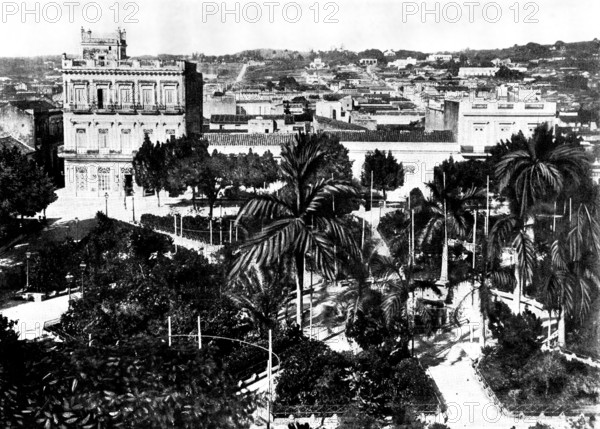 The Spanish-American War: the Public Gardens and a general view of the town of Matanzas, 1898. Creator: Unknown.