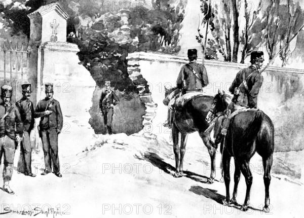 The Riots in Italy: street scenes in Milan - breach made by the artillery at the monastery..., 1898. Creator: Unknown.