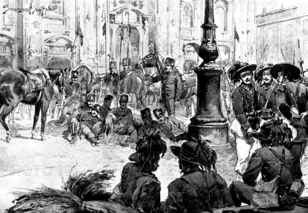 The Riots in Italy: street scenes in Milan - the Cavalry in front of the Duomo, 1898. Creator: Unknown.