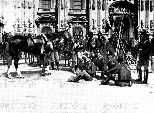 The Riots in Italy: street scenes in Milan - Cavalry before the Duomo, 1898. Creator: Unknown.