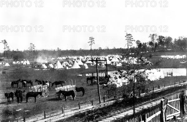 The Spanish-American War: camp of the U.S. Army, Government Park, Chickamauga, Georgia, 1898. Creator: R. E. M. Saverkrop.