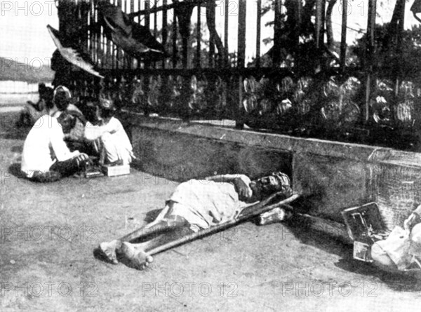 Scenes in Plague-Stricken Bombay: a wayside case, 1898. Creator: Gysi.