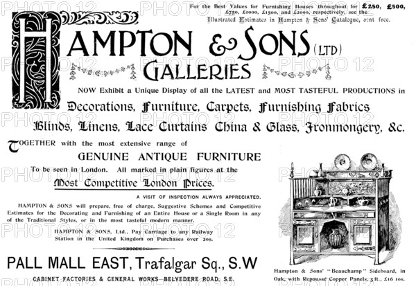 Advertisement for Hampton & Sons, 1898. Creator: Unknown.