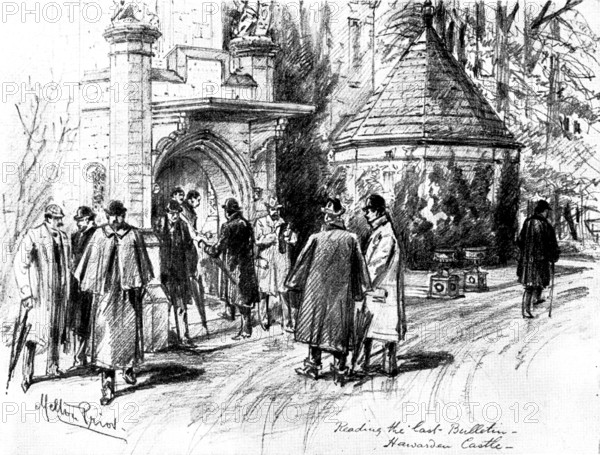 The Death of Mr. Gladstone: reading the last bulletin at Hawarden Castle, 1898. Creator: Unknown.