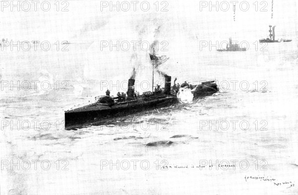 The Spanish-American War: the United States torpedo-boat "Winslow" in action at Cardenas, 1898. Creator: Unknown.