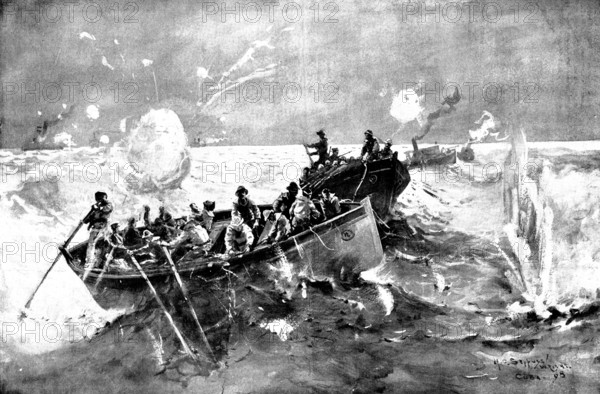 The Spanish-American War: ...U.S. cruiser "Marblehead"...cutting the cable at Cienfuegos..., 1898. Creator: Unknown.