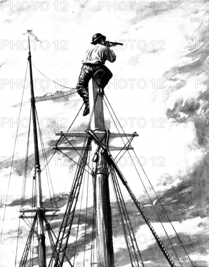 The Spanish-American War: on the look-out for Spanish cruisers off the American coast, 1898. Creator: Unknown.