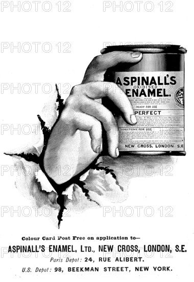 Advertisement for Aspinall's Oxidised Enamel, 1898.  Creator: Unknown.