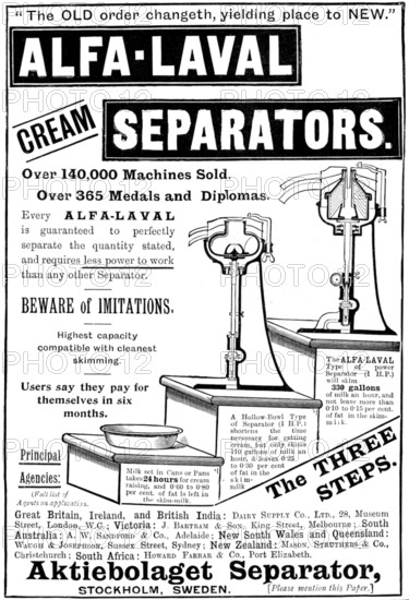 Advertisement for Alfa-Laval Cream Separators, 1898. Creator: Unknown.